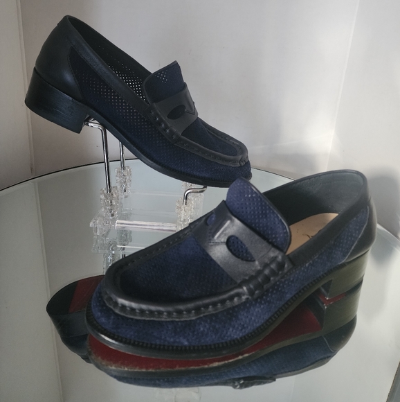 Christian Louboutin Shoes - Christian Louboutin Navy Blue Suede Loafers.100% AuthenticSize 36.5.